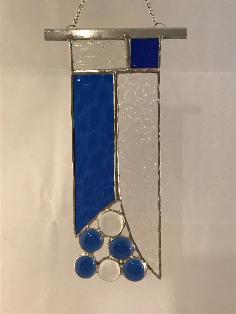 Unique Stained Glass Suncatcher Panel Blue/clear Etsy