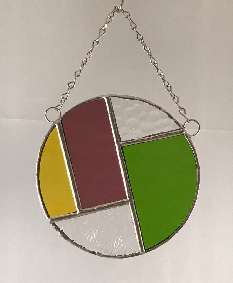 Round Suncatcher Purple/green/yellow/textured Clear Etsy