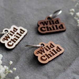Wild Child Badge Style Engraved Wooden Pet Tag / Unique Pet Tag / Pet Tag / Dog Tag / Dog Pendant