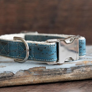 Signature Cork Dog Collar Ocean Blue - Hemp Webbing, Handmade Dog Collar, Pet Collar, Blue Dog Collar, Vegan Collar