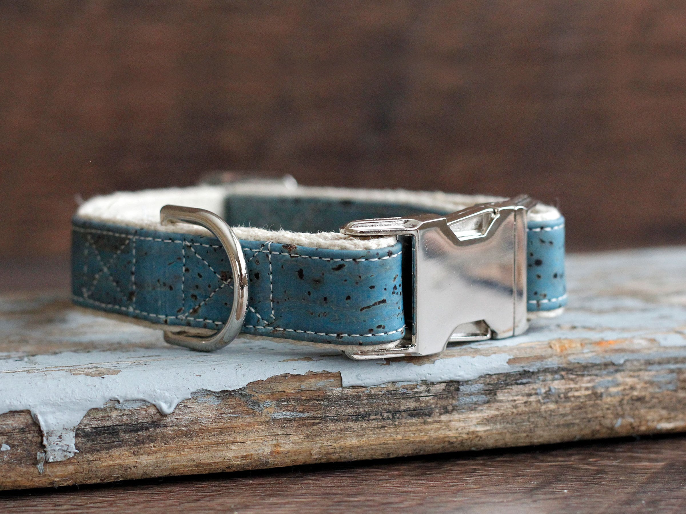 Signature Cork Dog Collar Ocean Blue - Sangle de Chanvre, Collier Chien Fait Main, Pour Animaux Comp