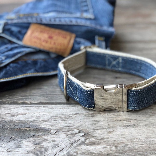 Collier pour chien en denim - Sangle de chanvre, Collier pour chien, Cadeau pour animaux de compagnie, Collier pour chien Blue Jean, Collier pour chien fait à la main, Collier pour animaux de compagnie, Denim recyclé