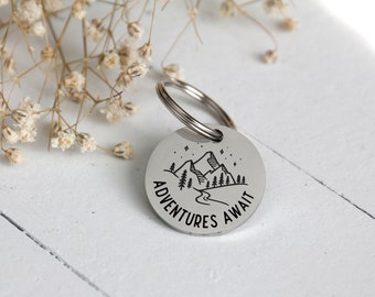 Adventures Await Stainless Steel Pet Tag / Pet Tag / Silver Personalized Pet ID tag / Dog ID Tag / Personalized Pet Tag