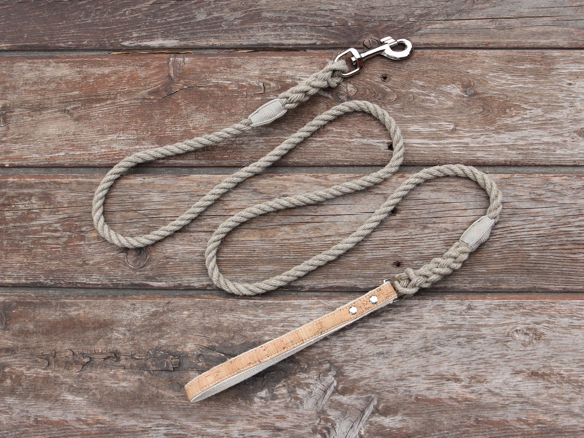 Hemp Rope Dog Leash with Cork Leather Handle Dog Leash Dog Etsy