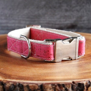 Pretty in Pink Signature Cork Dog Collar - Hemp Webbing, Dog Collar, Vegan Dog Collar, Handmade Dog Collar, Pet Collar
