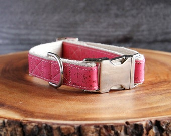 Pretty in Pink Signature Cork Dog Collar - Hemp Webbing, Dog Collar, Vegan Dog Collar, Handmade Dog Collar, Pet Collar