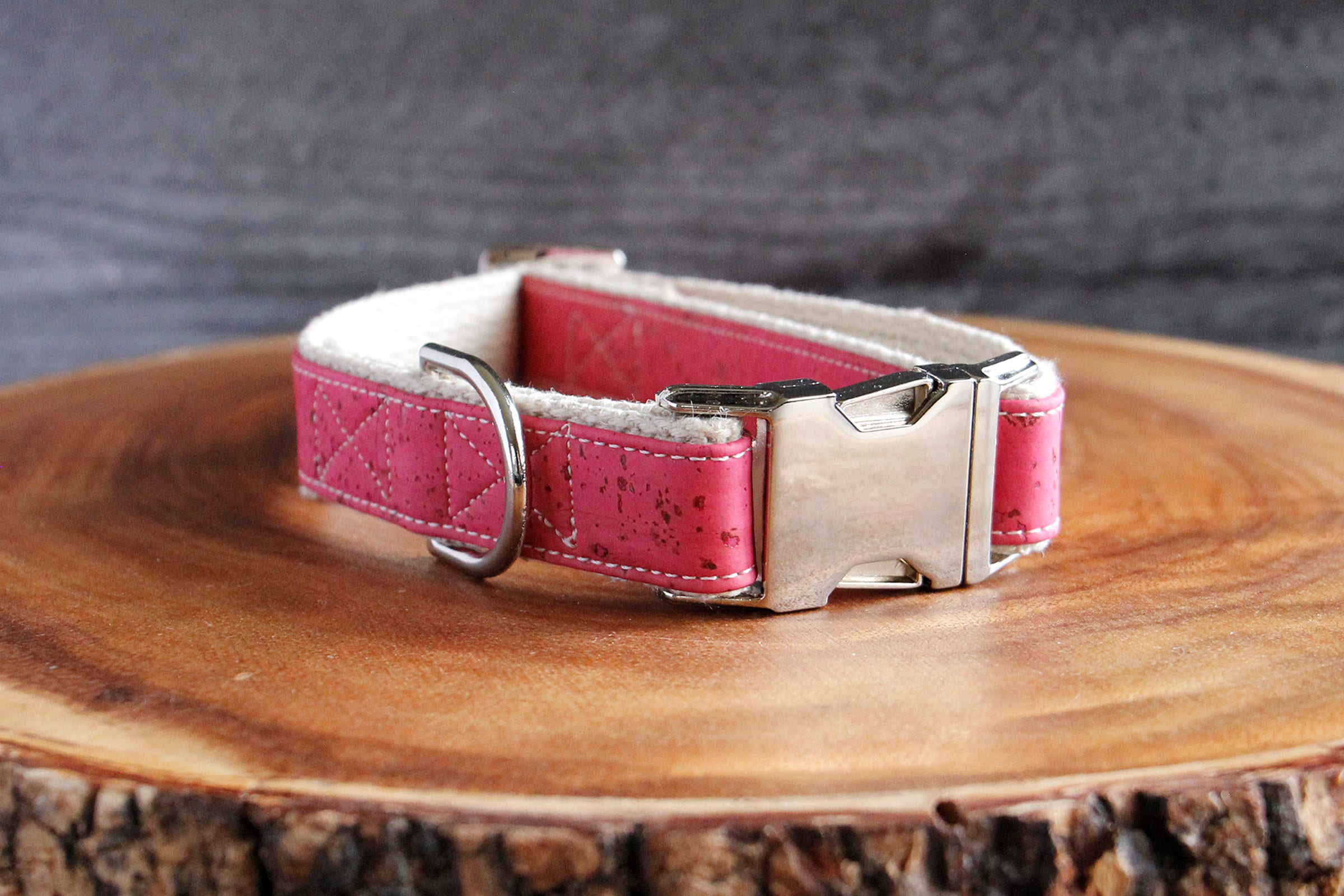 Signature Pretty in Pink Collier Pour Chien en Liège - Sangle Chanvre, Chien, Végétalien, Fait à La 