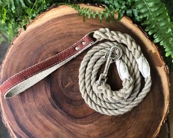 Hemp Rope Dog Leash with Cork Handle - Dog Leash, Dog Lead, Strong Dog Leash, Handmade Dog Leash, Pet Leash, Rope Leash