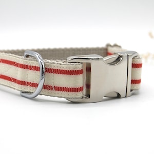 Striped Dog Collar Red and White, Handmade Dog Collar, Pet Collar, Hemp Dog Collar, Cotton Dog Collar, Vegan image 3