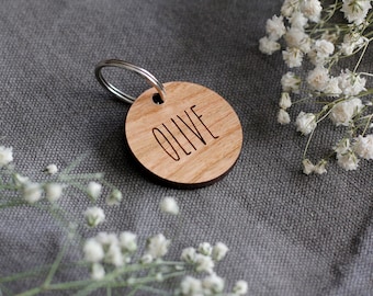 Skinny Font Round Wooden Pet Tag / Pet Tag / Engraved Pet Tag / Cat Dog ID Tag / Personalized Pet Tag