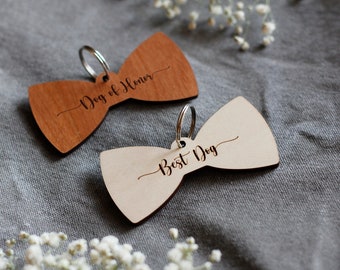 Wooden Bow Tie Pet Tag / Dog Tag / Engraved Pet Tag / Best Dog / Dog of Honor / Dog ID Tag