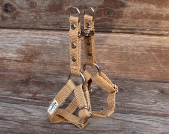 Studded Tea-Stained Just Hemp Dog Harness, Handmade, Natural Step-In Harness, Adjustable, Sizes X Small - X Large