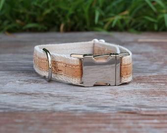 Adventurer Cork Dog Collar Natural - 1" Hemp Webbing, Dog Collar, Pet Gift, Handmade Dog Collar, Pet Collar