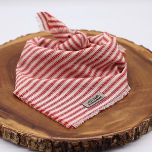 Fringed Candy-striped Dog Bandana - Red, White Frayed Dog Bandana, Pet Gift, Handmade Dog Bandana, Tie On Bandana