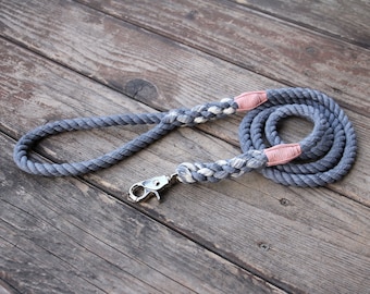 Seaside Blue Natural Cotton Rope Dog Leash - Nautical Dog Leash, Rope Dog Lead, Natural Dog Leash, Soft Dog Leash
