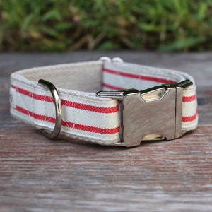 Striped Dog Collar Red and White, Handmade Dog Collar, Pet Collar, Hemp Dog Collar, Cotton Dog Collar, Vegan image 4