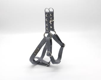Studded Gray Pebble Beach Just Hemp Dog Harness, Handmade Step-In Harness, Adjustable Harness