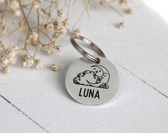 Moon Stars Cloud Stainless Steel Pet Tag / Pet Tag / Silver Personalized Pet ID tag / Dog ID Tag / Personalized Pet Tag