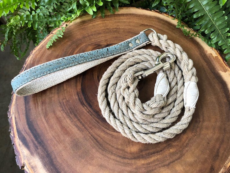 Hemp Rope Dog Leash with Cork Leather Handle Dog Leash Dog Etsy