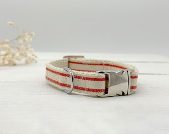Striped Dog Collar - Red and White, Handmade Dog Collar, Pet Collar, Hemp Dog Collar, Cotton Dog Collar, Vegan
