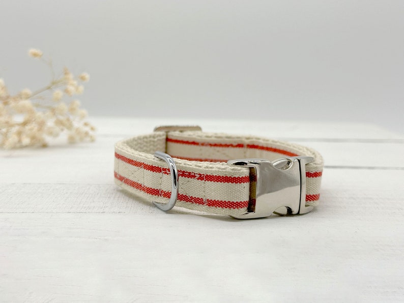 Striped Dog Collar Red and White, Handmade Dog Collar, Pet Collar, Hemp Dog Collar, Cotton Dog Collar, Vegan image 1