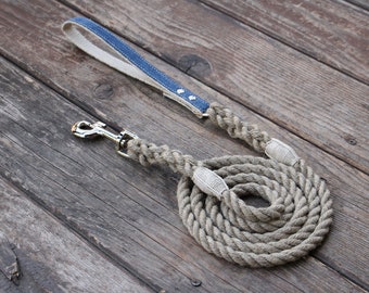 Hemp Rope Dog Leash with Denim Handle - Dog Leash, Dog Lead, Strong Dog Leash, Handmade Dog Leash, Pet Leash, Rope Leash