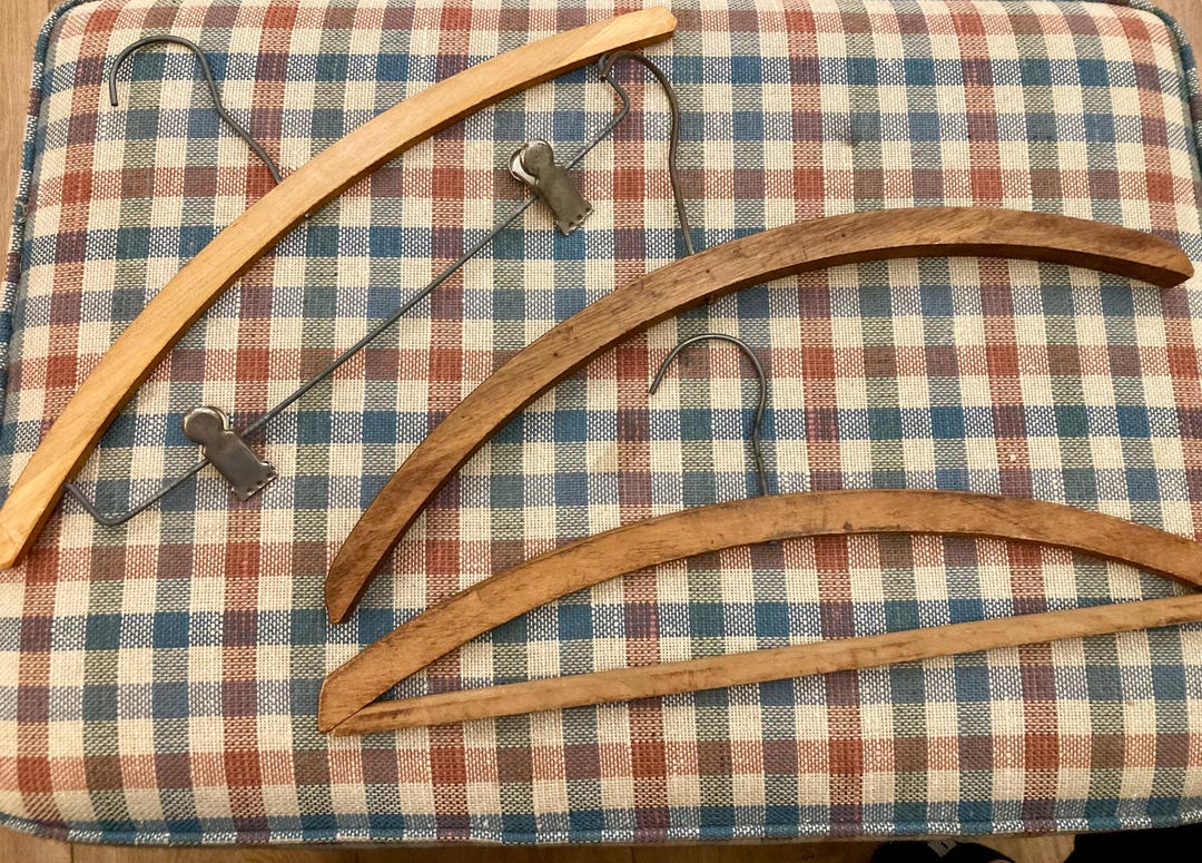 Vintage Set of Three Curved Wooden Clothing Hangers, Curved Wooden ...