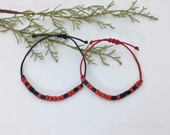 Personalized Red And Black Bead Morse Code Bracelet Sister Bracelet Friendship Bracelet Wedding Gift idea Anniversary Couple Bracelet