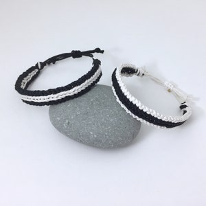 Black And White His Her Couple Bracelet, Love Couple Bracelet, Matching Bracelets, Chunky Macrame Bracelet, Gift For Couple, Cotton Bracelet image 4