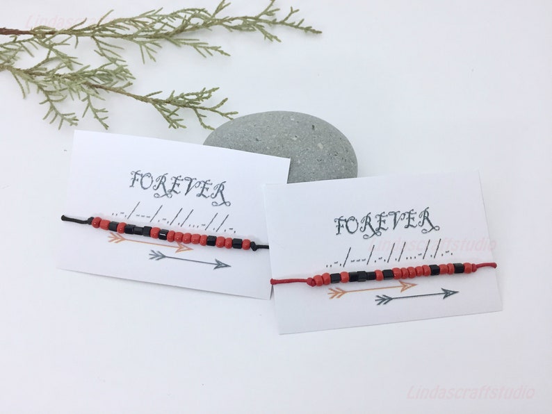 Personalized Red And Black Bead Morse Code Bracelet Sister Bracelet Friendship Bracelet Wedding Gift idea Anniversary Couple Bracelet