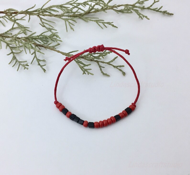 Personalized Red And Black Bead Morse Code Bracelet Sister Bracelet Friendship Bracelet Wedding Gift idea Anniversary Couple Bracelet