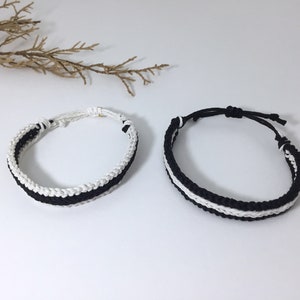 Black And White His Her Couple Bracelet, Love Couple Bracelet, Matching Bracelets, Chunky Macrame Bracelet, Gift For Couple, Cotton Bracelet image 8