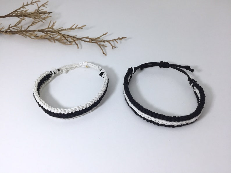 Black And White His Her Couple Bracelet, Love Couple Bracelet, Matching Bracelets, Chunky Macrame Bracelet, Gift For Couple, Cotton Bracelet image 8