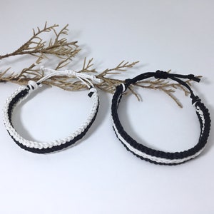 Black And White His Her Couple Bracelet, Love Couple Bracelet, Matching Bracelets, Chunky Macrame Bracelet, Gift For Couple, Cotton Bracelet image 7