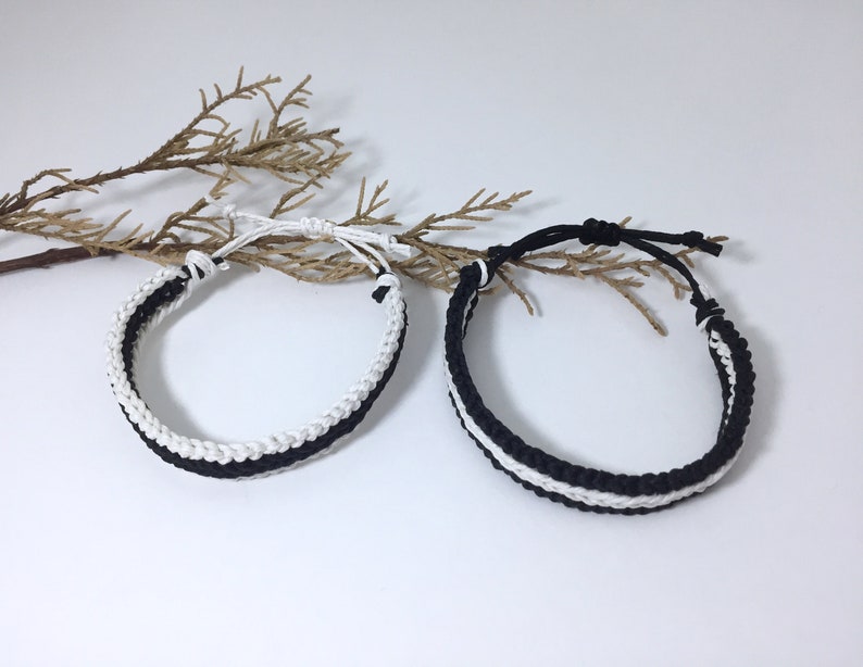 Black And White His Her Couple Bracelet, Love Couple Bracelet, Matching Bracelets, Chunky Macrame Bracelet, Gift For Couple, Cotton Bracelet image 7