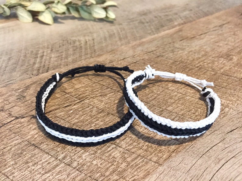 Black And White His Her Couple Bracelet, Love Couple Bracelet, Matching Bracelets, Chunky Macrame Bracelet, Gift For Couple, Cotton Bracelet image 1