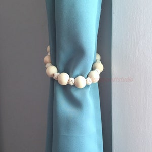 Dual Bead Tiebacks, Wooden Beads And Macrame Bead Holder,Farmhouse Bead Tie Backs, Boho Decor, Natural wood Drape Tiebacks, Curtain Holdback