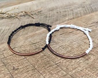 Adjustable Couple Set Bracelet, Antique Tube Bracelet, Friendship Love Bracelet, His Her Band Set, Braided Jewelry with Rustic Tube Charm,