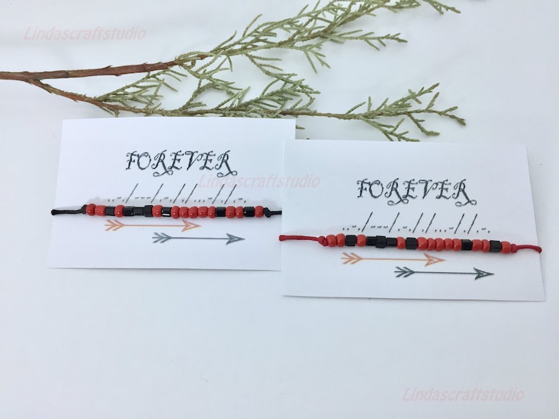 Personalized Red And Black Bead Morse Code Bracelet Sister Bracelet Friendship Bracelet Wedding Gift idea Anniversary Couple Bracelet