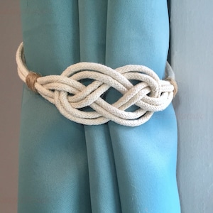 Nautical Carrick Knot Curtain Tiebacks, Rustic Knot Draperies, Cotton Rope Curtain Holders, Classic Minimalist Curtain Holdbacks image 2