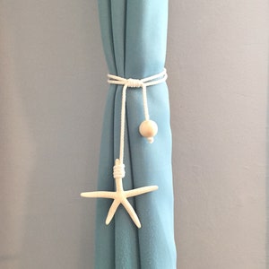 Nautical Starfish And Beads Curtain Tiebacks, Beach House Tieback, Nursery Curtain Holders, Beach Style Curtain Holder,  Drapery Tieback