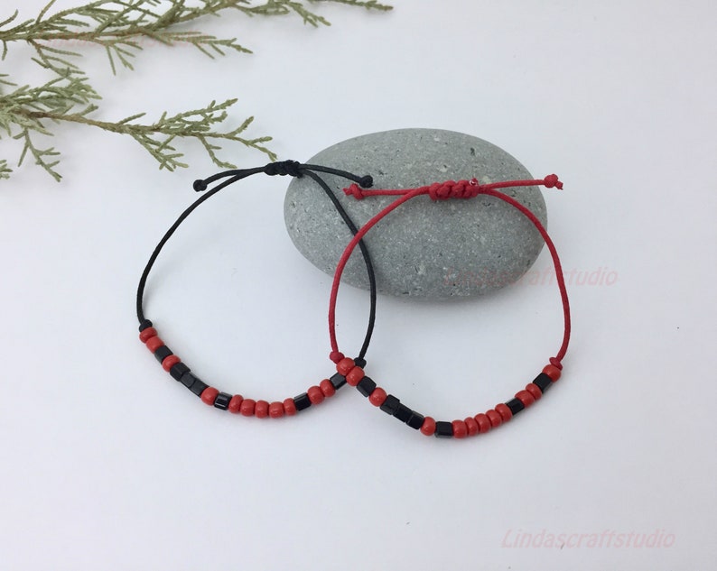 Personalized Red And Black Bead Morse Code Bracelet Sister Bracelet Friendship Bracelet Wedding Gift idea Anniversary Couple Bracelet