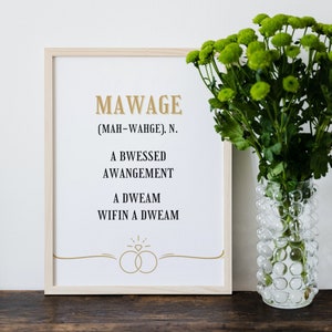 The Princess Bride &quot;Mawage&quot; Definition Poster druckbare Kunst, Hochzeitstag Paare Liebe Geschenk, Lustige Film Zitate, Inspirierende Kunst