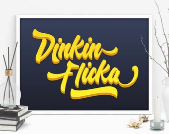 Dinkin Flicka Michael Scott Quote, The Office Print, Printable Poster, Funny Art Quote, Graffiti, Black and Gold