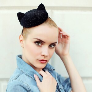 Black Cat Mini Hat - Handmade Item - Fascinator Hats