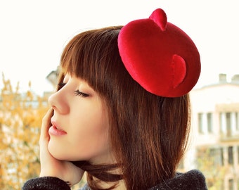 Red Cat Mini Hat - Handmade Item - Fascinator Hats