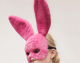 Masque de lapin rose en fausse fourrure - Fête privée de mascarade, carnaval, tenue d'Halloween