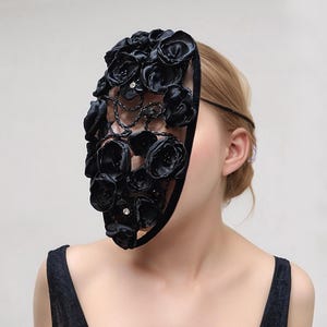 Black Flowers Haute Couture Lace Mask - Handmade Item - Masquerade Festival Carnival Halloween Outfit Private Party