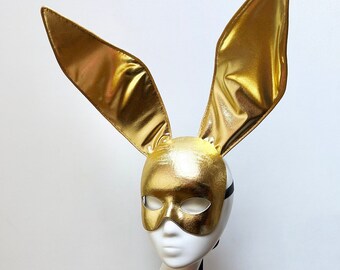 Wet look Face Mask - Gold Bunny - Handmade Item - Fetish Wear - Festival Outfit