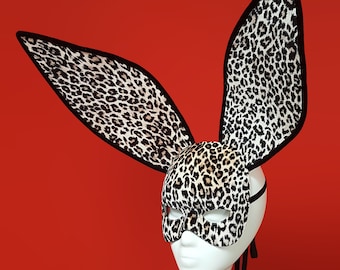 Leopard Print Bunny Mask - Masquerade Festival Carnival Halloween Outfit Private Party